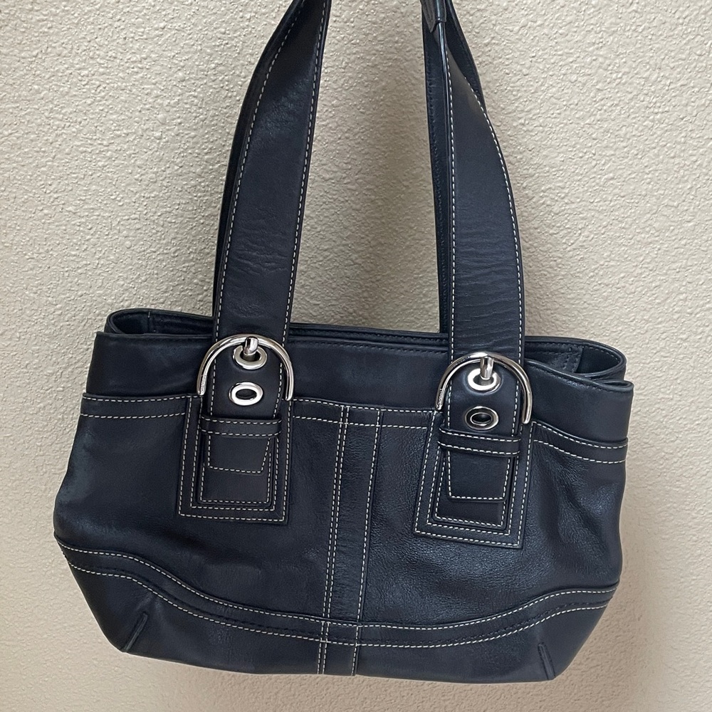 Coach Black Leather Buckle Shoulder Bag